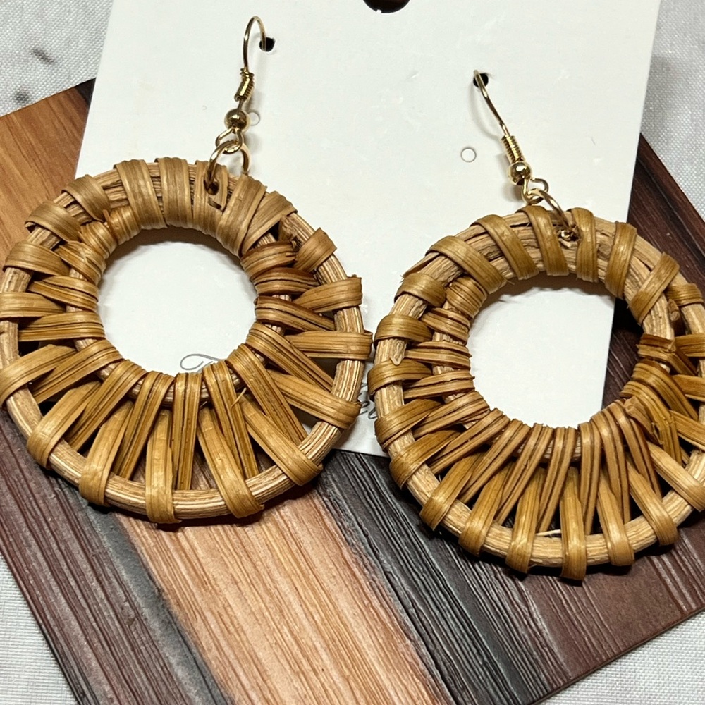 Natural Ratan Woven Hoop Earrings boho